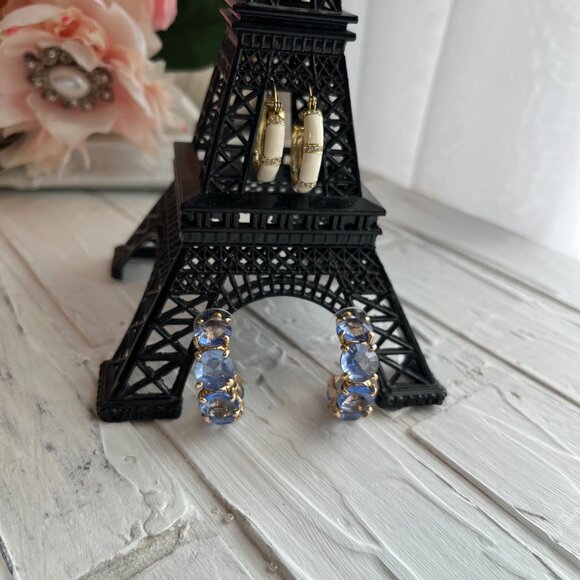 Vintage earrings, Blue Crystal & Beige Rhinestone pierced earring sets, 2 sets - Picture 2 of 15